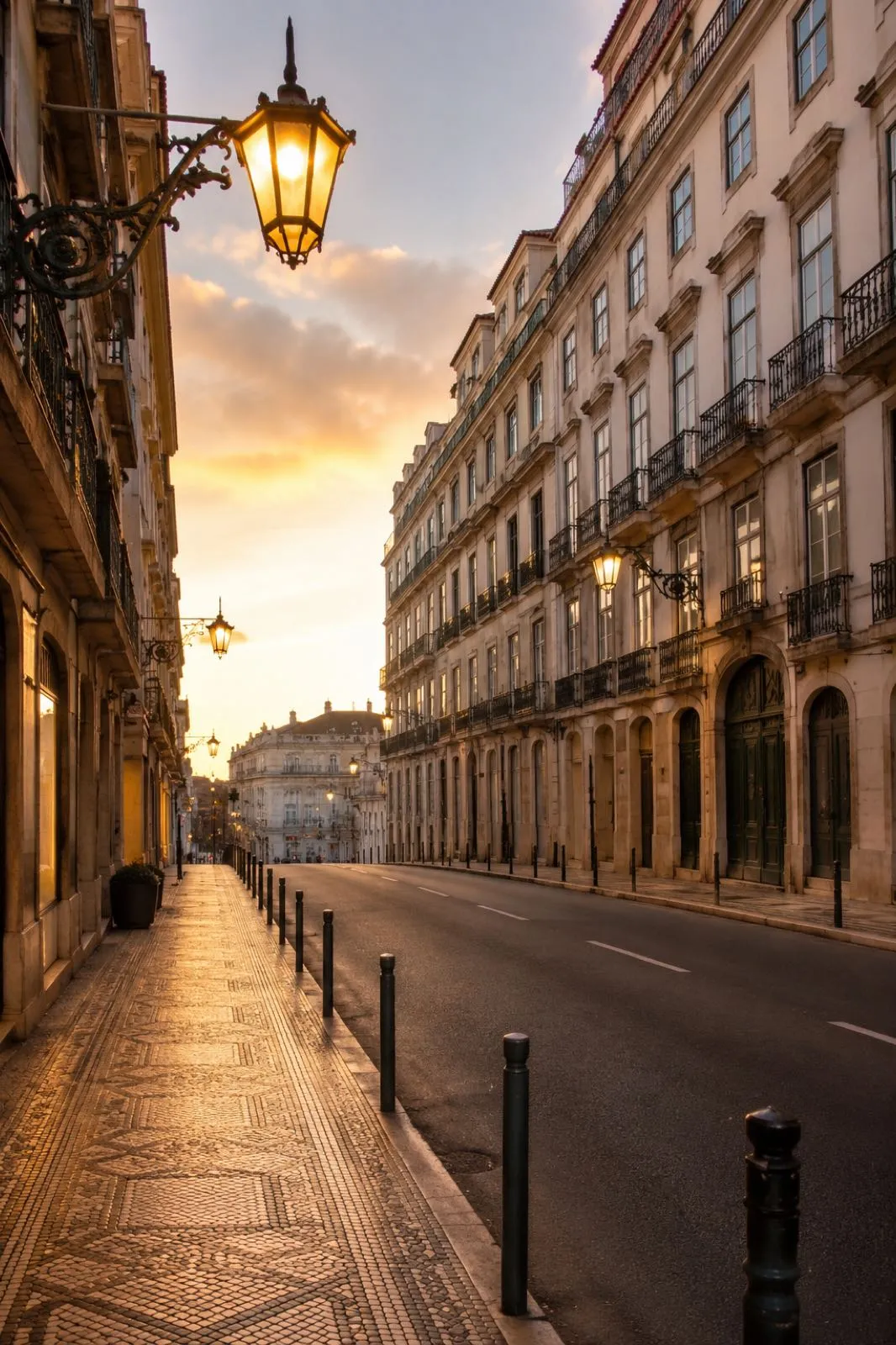 Chiado street lamps and nineteenth century facades