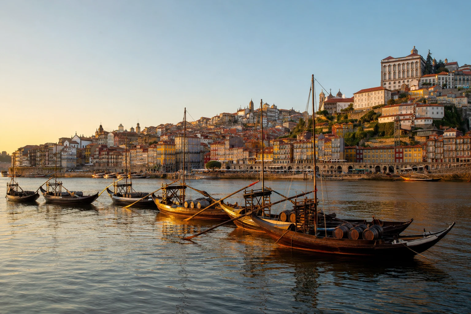Vila Nova de Gaia riverfront with rabelo boats
