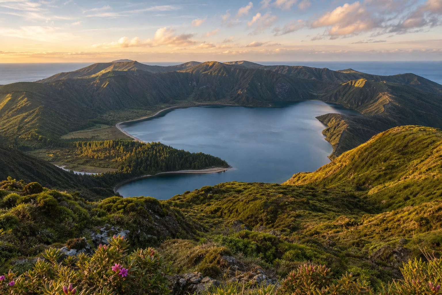 Lagoa do Fogo crater lake from the rim, Azores