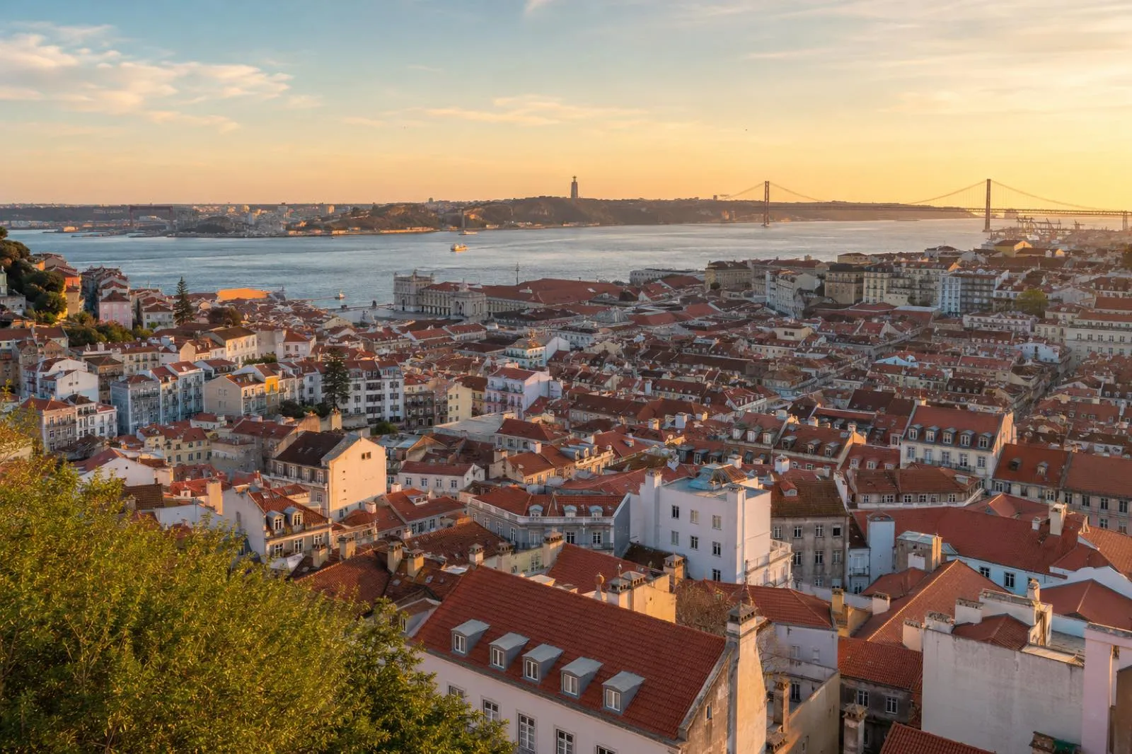 Lisbon rooftops and Tagus from a miradouro
