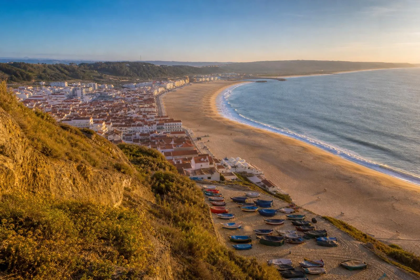 Nazare clifftop view over beach and Atlantic