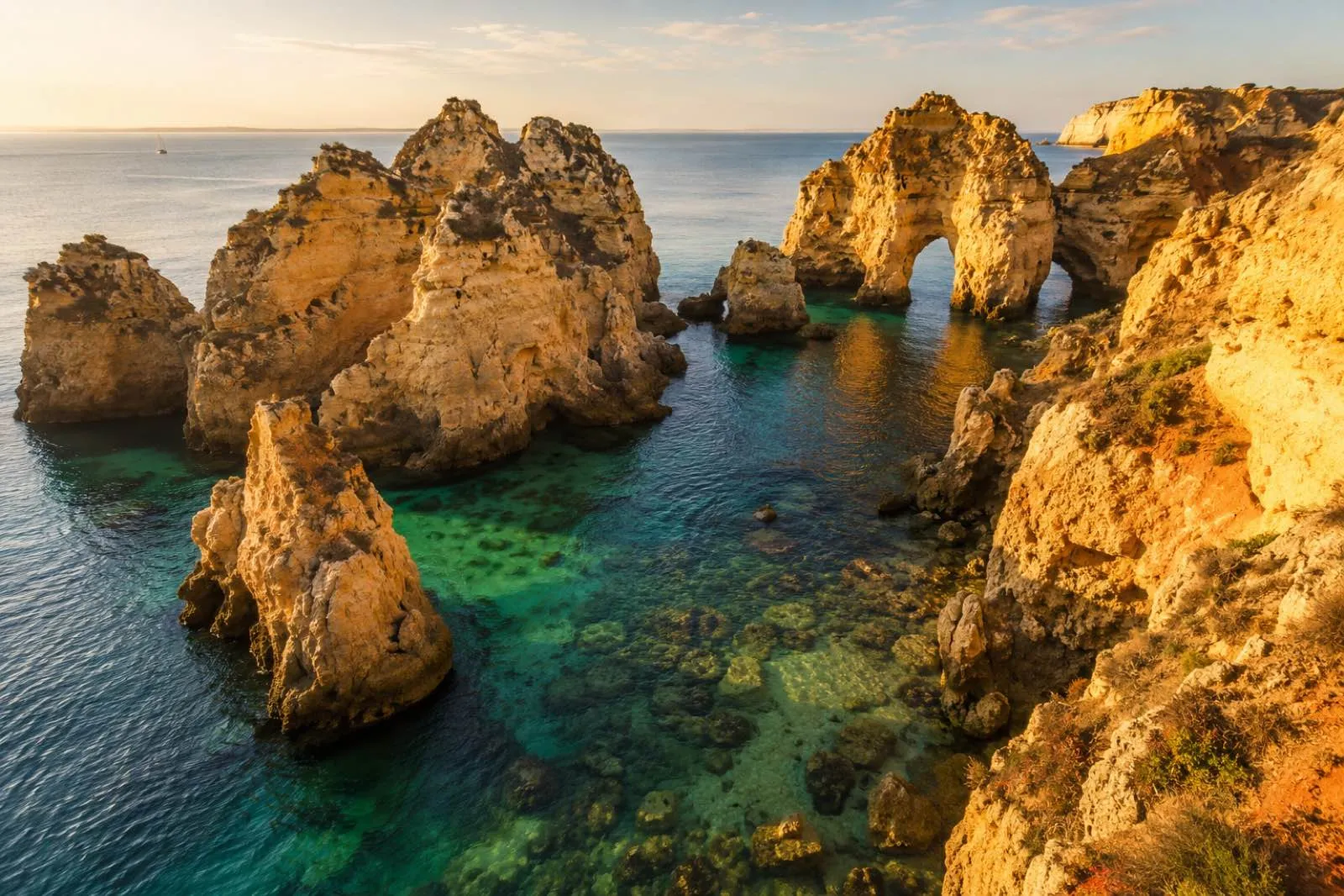 Ponta da Piedade sea arches over clear water