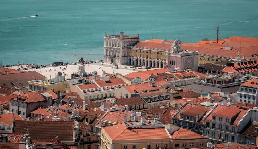 Praca do Comercio and Lisbon rooftops from above