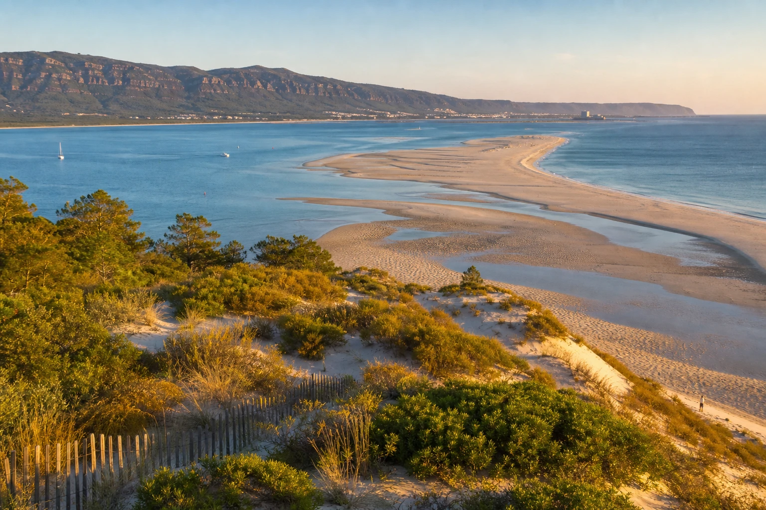 Troia peninsula sandbars and dunes across the estuary
